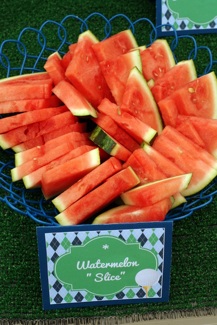 Golf food for golf party-Watermelon slice!- B. Lovely Events #golfparty 
