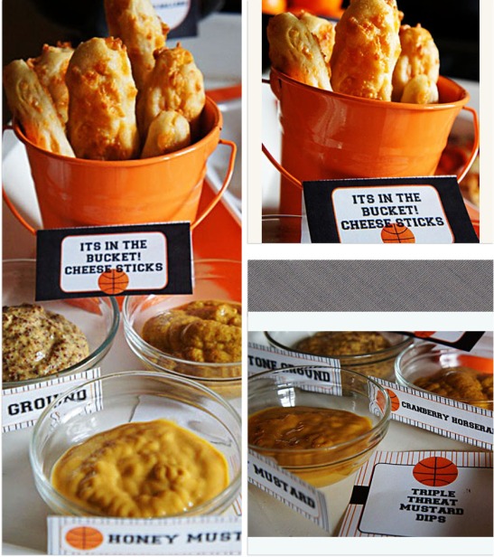 Cheese sticks and mustard dip at March Madness Basketball Party-B. Lovely Events
