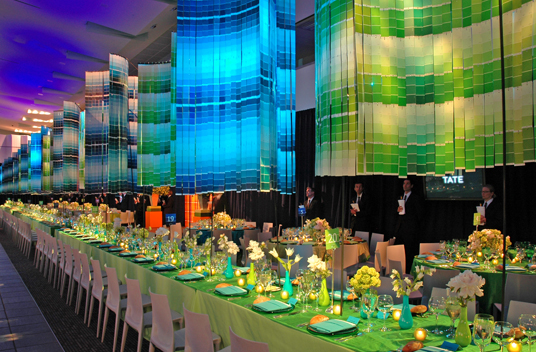 amazing pantone chandelier and colorful tablescape