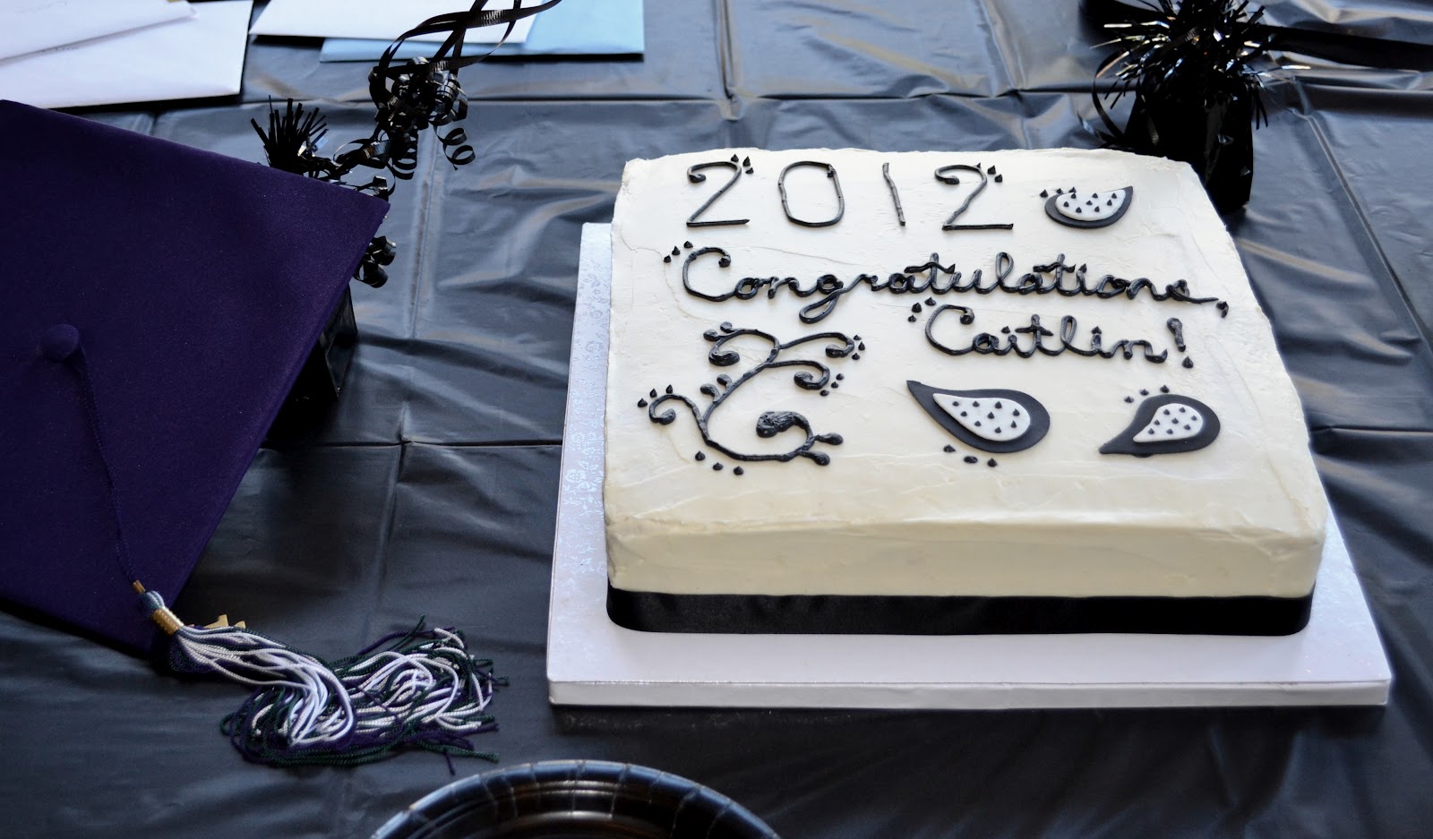black and white decorated grad cake-DIY and Recipe (it's red velvet inside!)