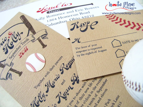 Vintage baseball wedding invitation set